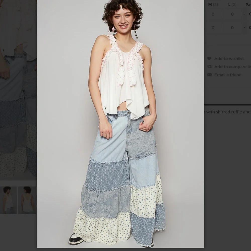 🆕 POL White and Pink Ruffle Tank Top with Pearl Accents. L. NWT!💥 - Picture 5 of 5